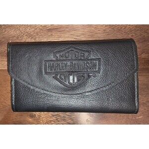 Vintage Harley Davidson Bar &Shield Logo Wallet Checkbook 6.5-4" Black Leather